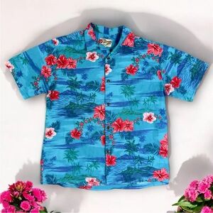 Vintage Hilo Hattie The Hawaiian Original Shirt Men Small Blue Floral Vacation